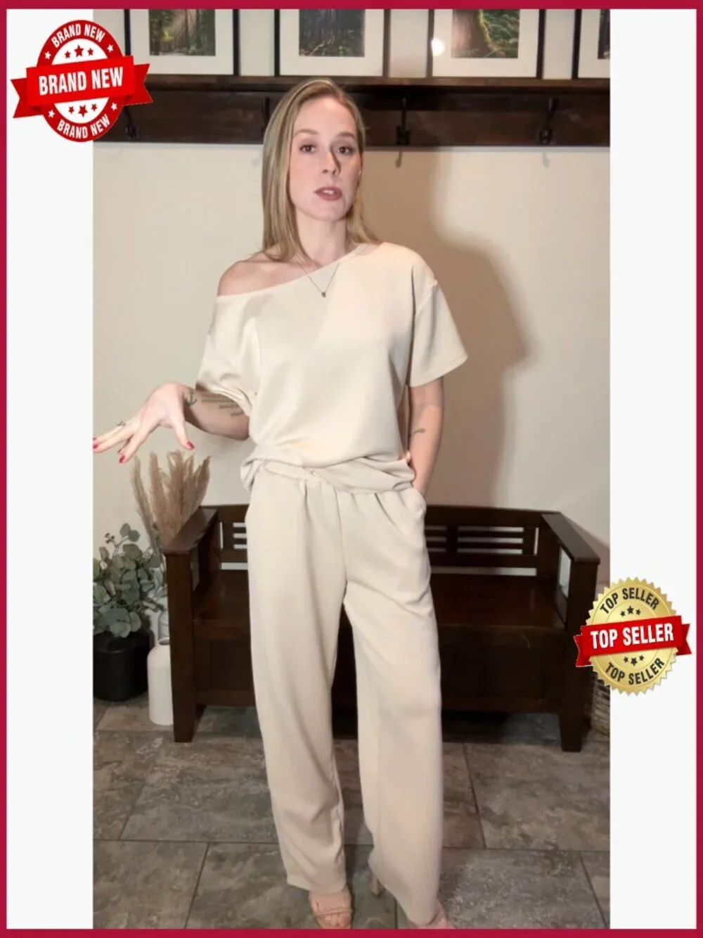 Off Shoulder Lounge Set 2 Piece Oversized Wide Leg Pants Casual Matching Outfit